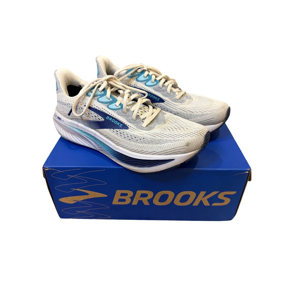 Brooks Ghost 18 Mens Running Shoes White Blue 1104931D031 Size 8 GUC